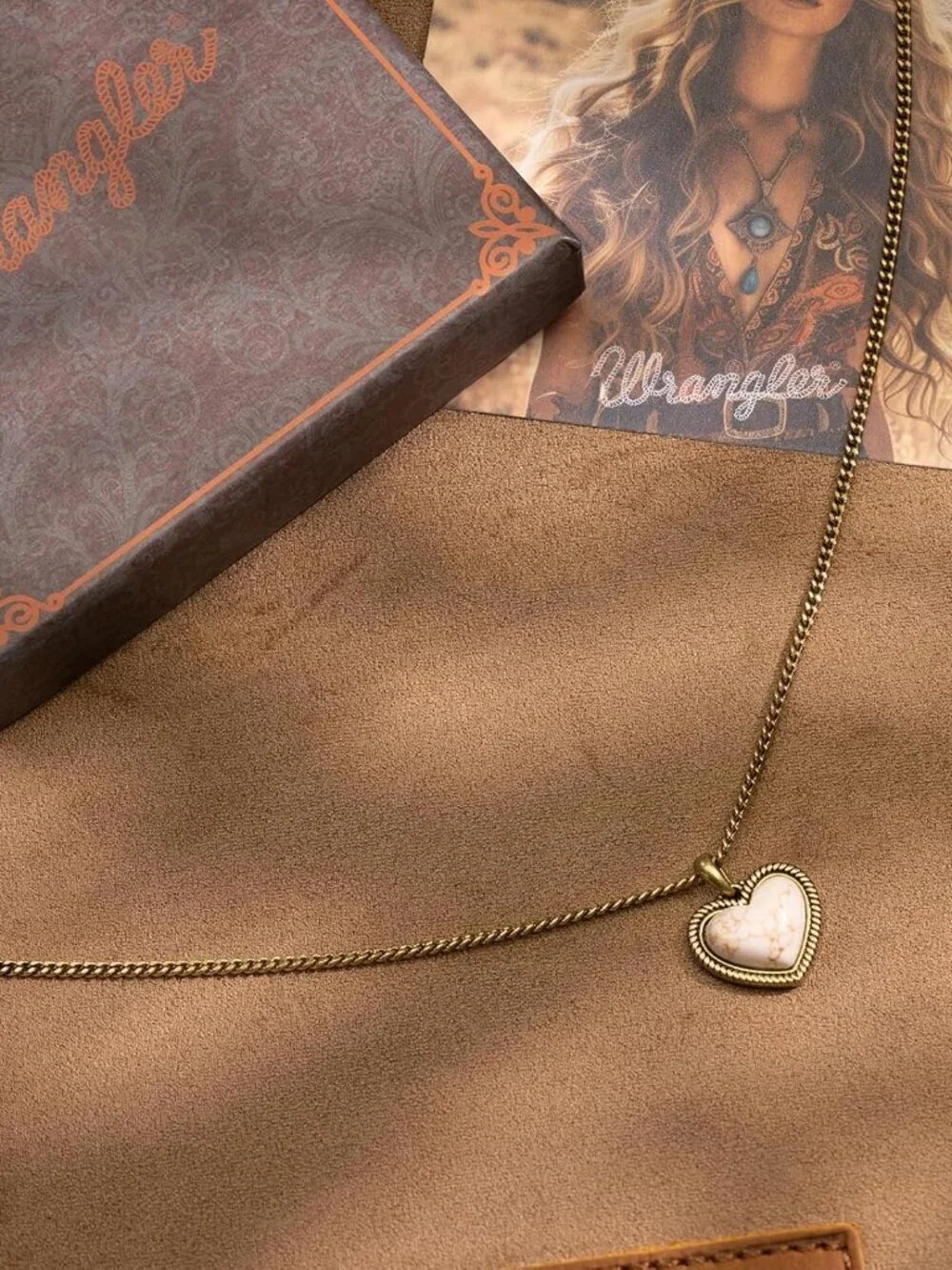Women's Gold White Western Gold Plated Wrangler Heart Turquoise Pendant Necklace